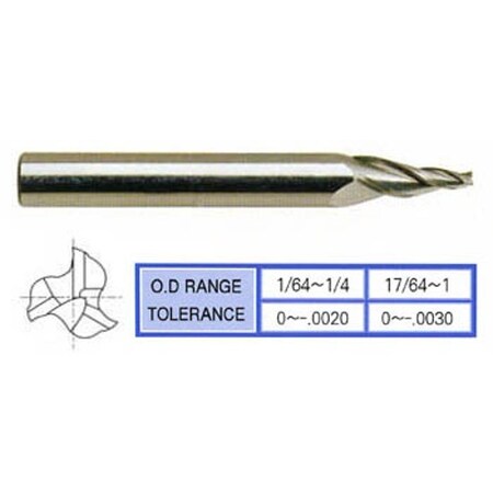 3 Flute Regular Length Tapered Tin Coated Carbide